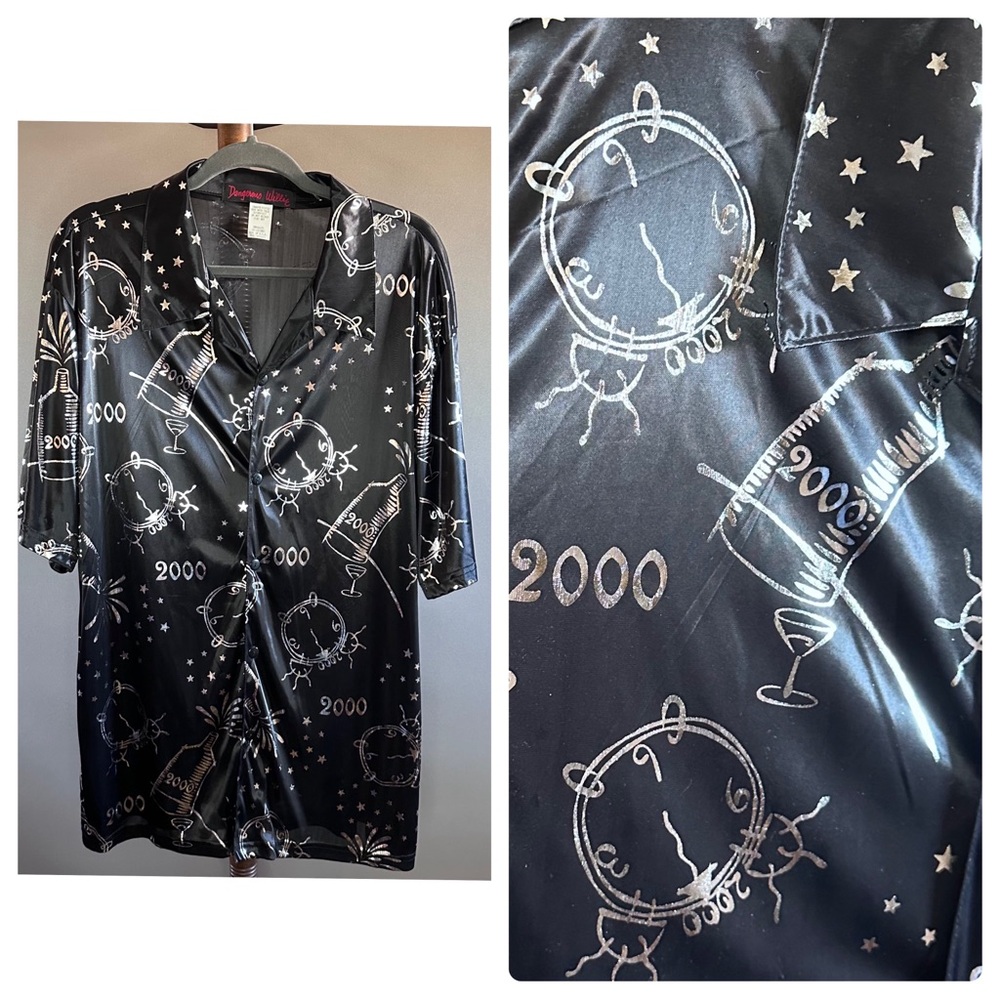 Sold Y2K Dangerous Willie 2000 New Years Silver Black Sheer Button Down Mens L - Picture 8 of 8